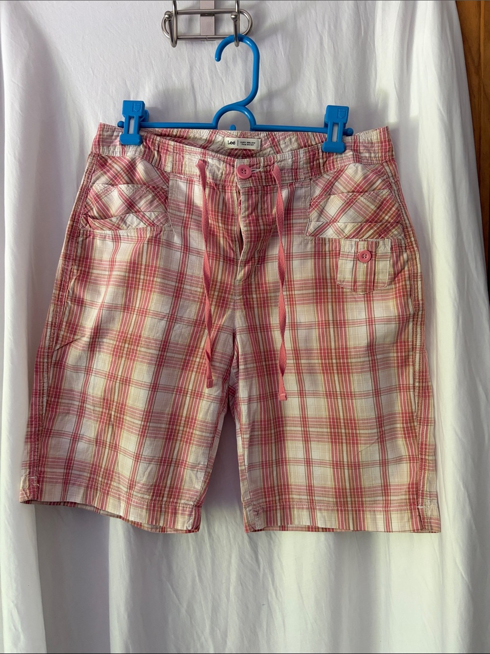 Lee Pink Plaid Casual Drawstring Shorts